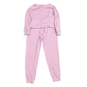 Victoria's Secret Womens Thermal Waffle Knit Henley Pajama Lounge Set Purple S